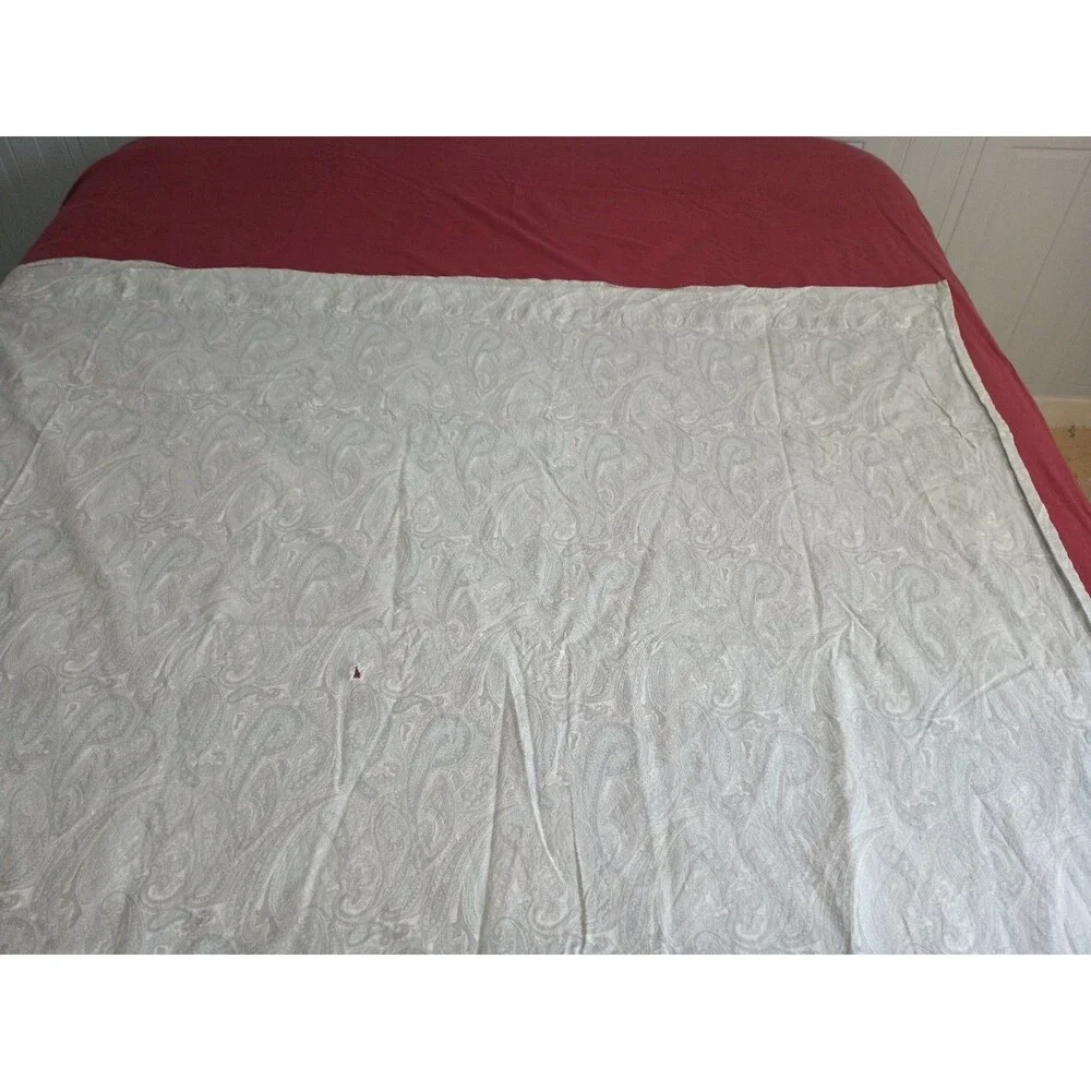 Lauren Ralph Lauren Queen Flat sheet  Gray blue paisley cotton Cottage HOLE